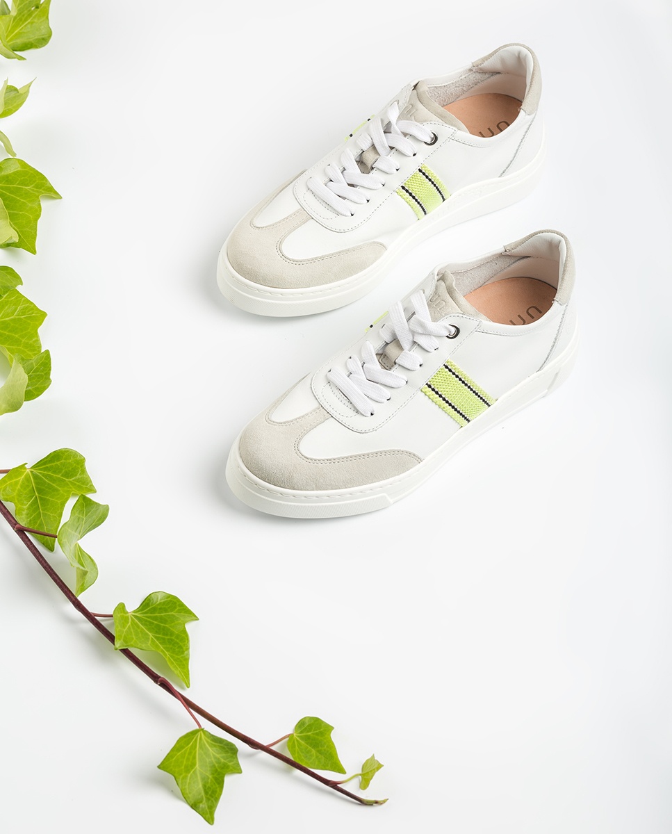 UNISA Leder-Sneaker mit breiten Stoffstreifen FELIU_NF white/lime 5