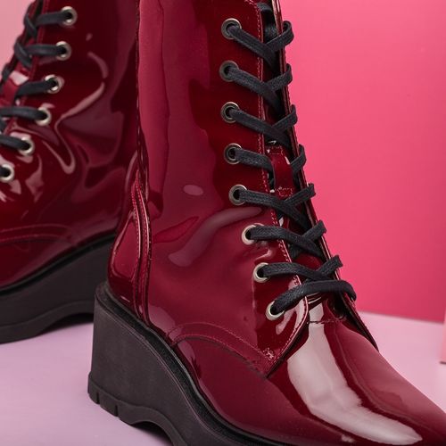 UNISA Red patent leather military booties GRYSO_PA red velvet 2