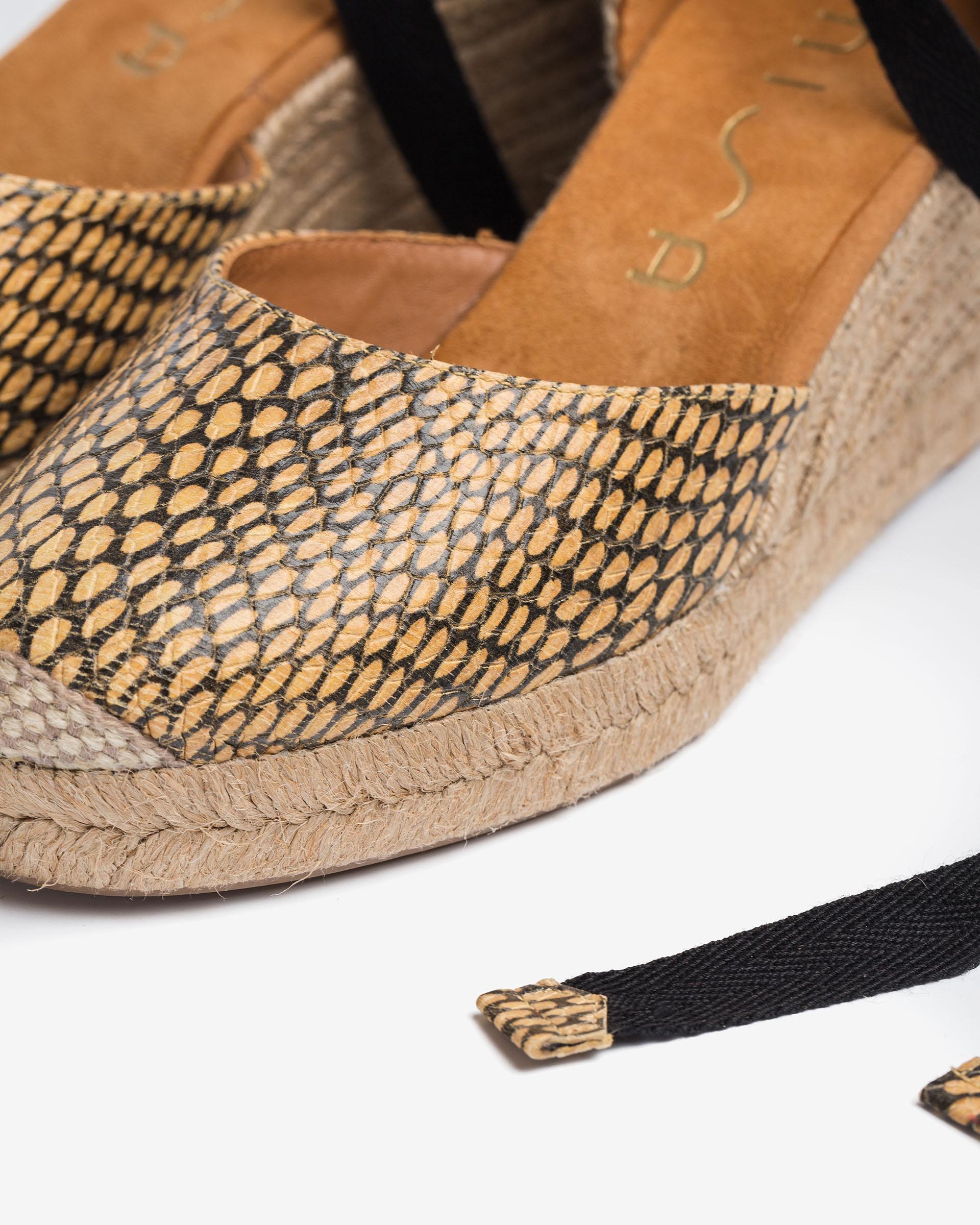 UNISA Snake effect leather espadrilles with ankle lacing knot CANDIDA_MA 2