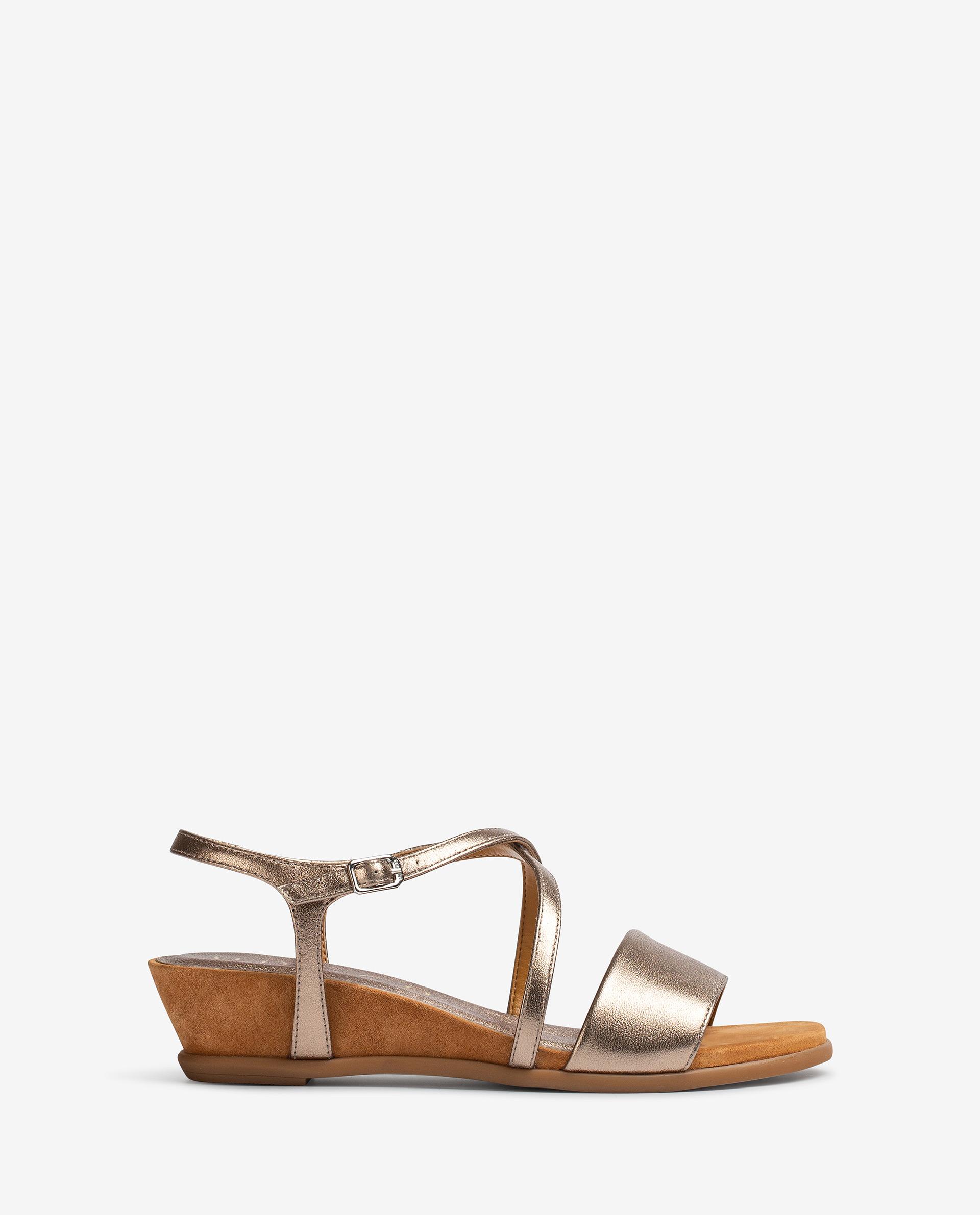 UNISA Metal effect leather sandals with instep strap BAKIOSIN_LMT 2