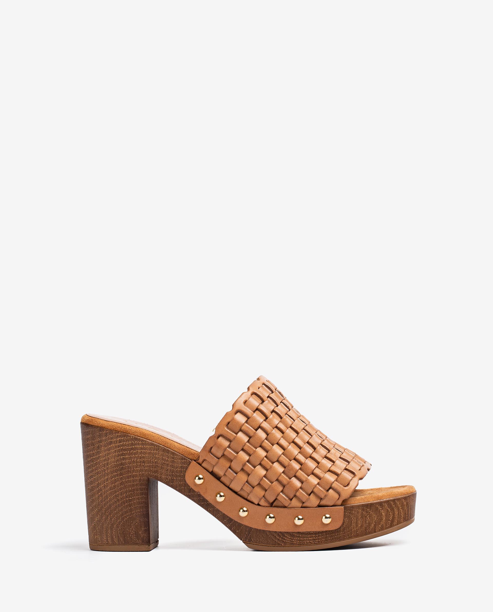 UNISA Braided leather mules with wooden effect heel TABLE_RAN 2