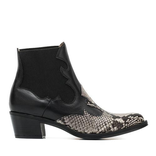 UNISA Cowboy booties contrasted with snake print GENIL_VP_CLF ivory/blk 2