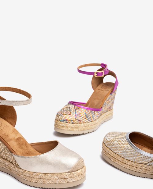 UNISA Espadrille made with metallic effect printed raffia CAMEO_LMT Bronce 2