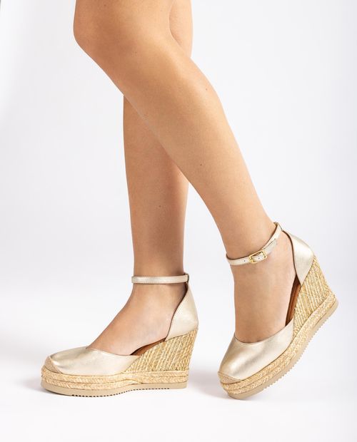 UNISA Espadrille made with metallic effect printed raffia CAMEO_LMT Bronce 2