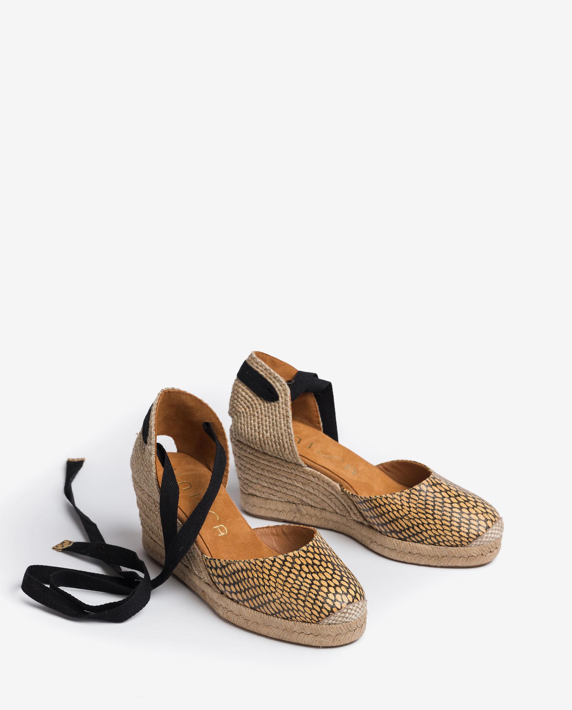 UNISA Snake effect leather espadrilles with ankle lacing knot CANDIDA_MA 2