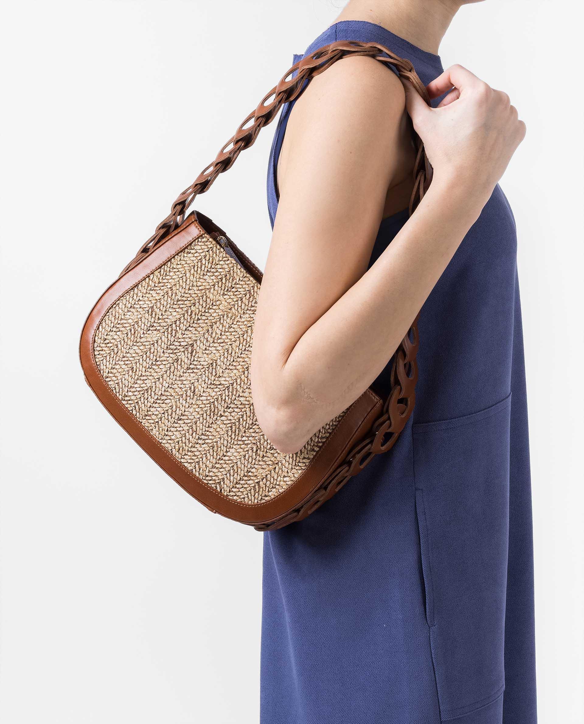 UNISA Leather and raffia bag with braided shoulder strap ZLYRIS_VU_RES 2