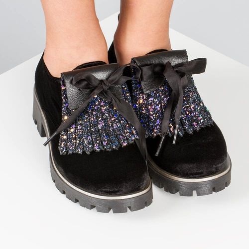 Girls Pamis Velvet black winter laced shoes-8