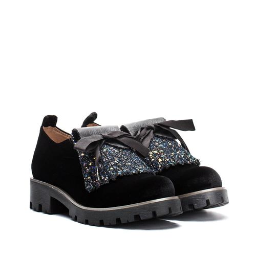 Girls Pamis Velvet black winter laced shoes-2