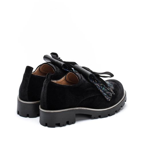 Girls Pamis Velvet black winter laced shoes-4