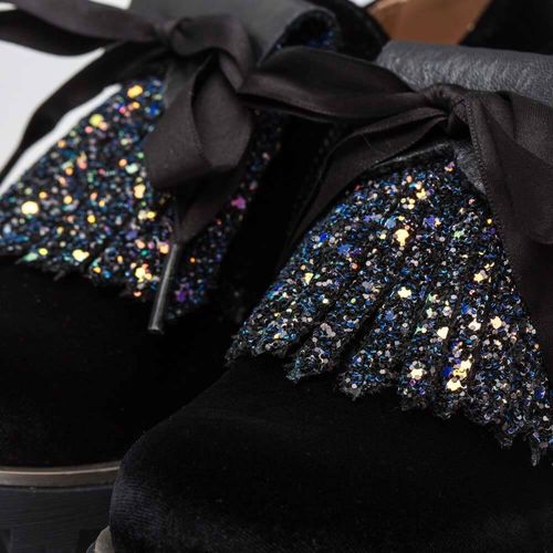 Girls Pamis Velvet black winter laced shoes-6