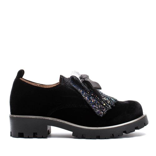 Girls Pamis Velvet black winter laced shoes-1