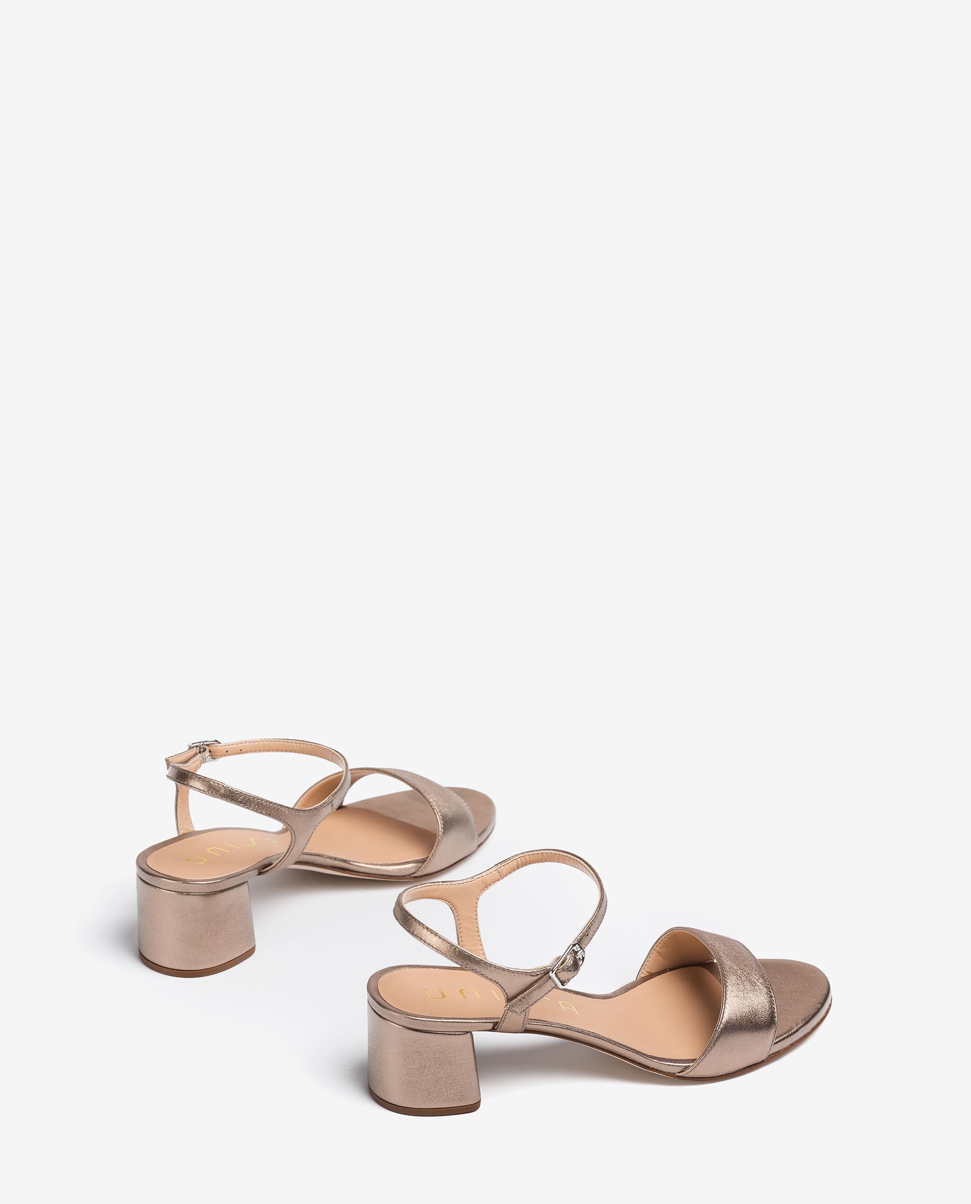 UNISA Metal effect leather sandals with wide heel GENTO_21_LMT 2