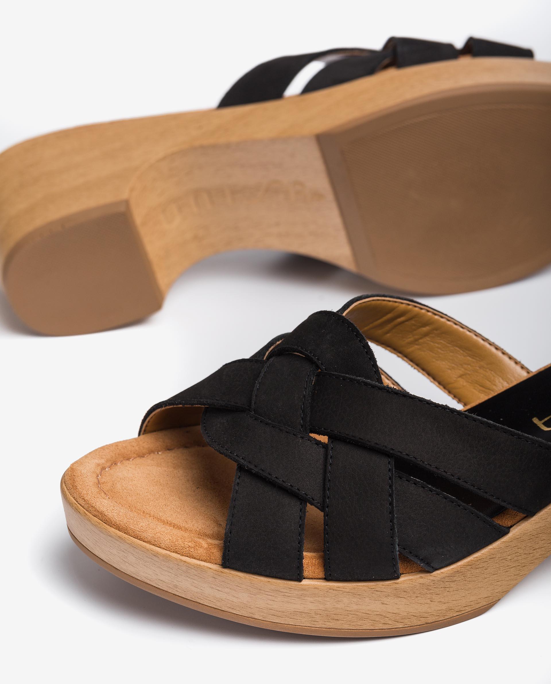 UNISA Crossed straps mules with wooden effect block heel IBROS_BLU 2