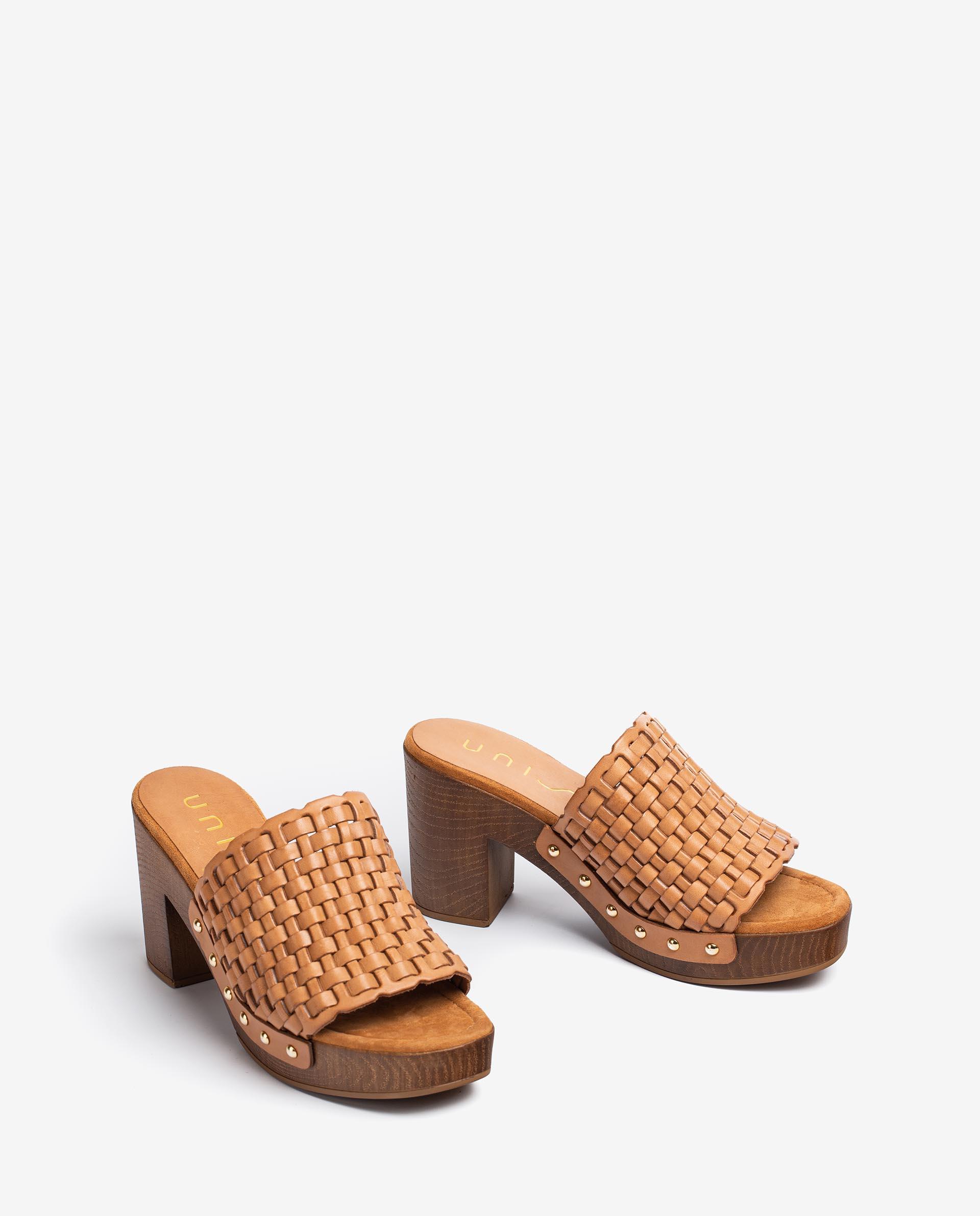 UNISA Braided leather mules with wooden effect heel TABLE_RAN 2