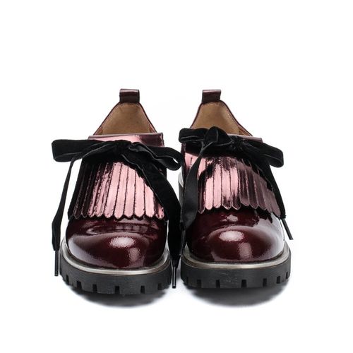Girls winter Pamis Patent wrink grape laced shoes-5