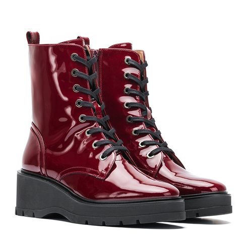 UNISA Red patent leather military booties GRYSO_PA red velvet 2