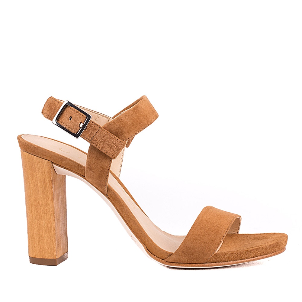 Suede sandals with square wooden heel | Yasmi