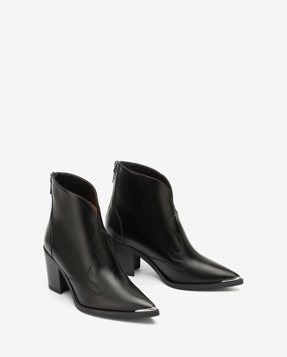 black leather cowboy ankle boots