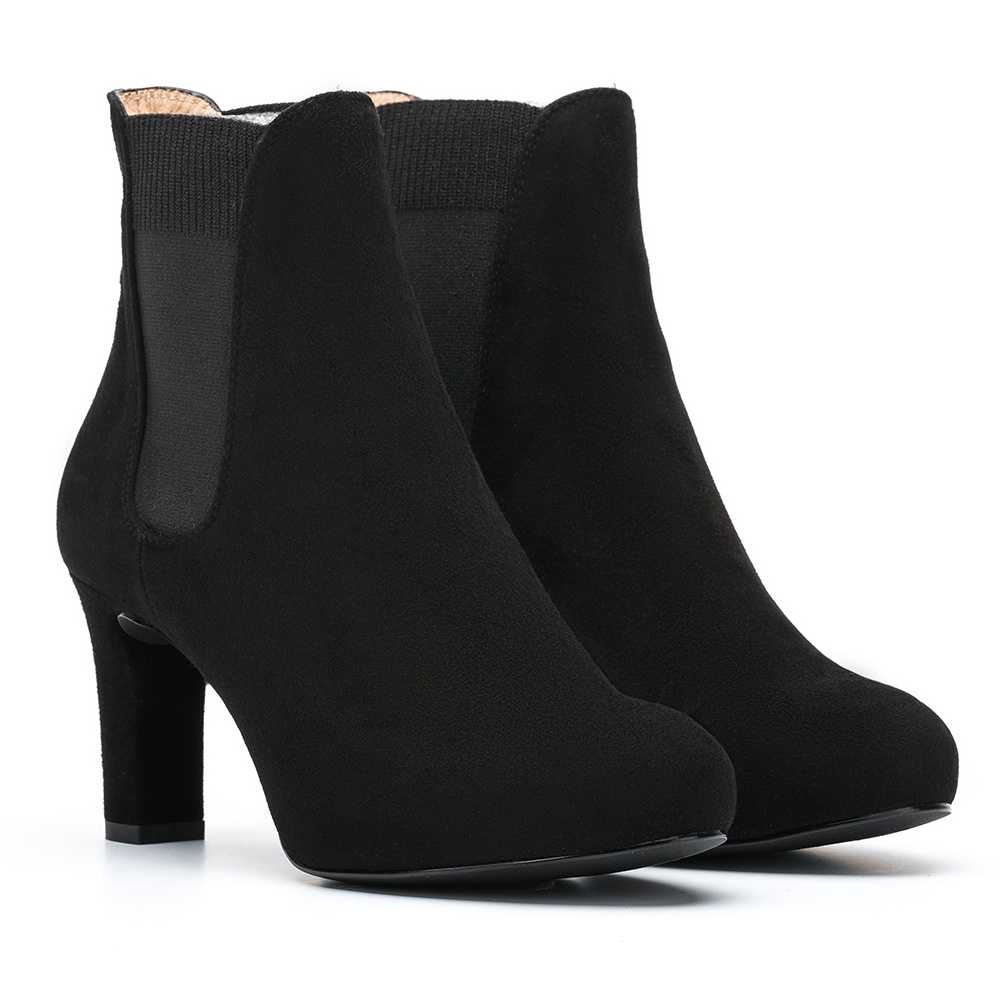 black heeled boots suede