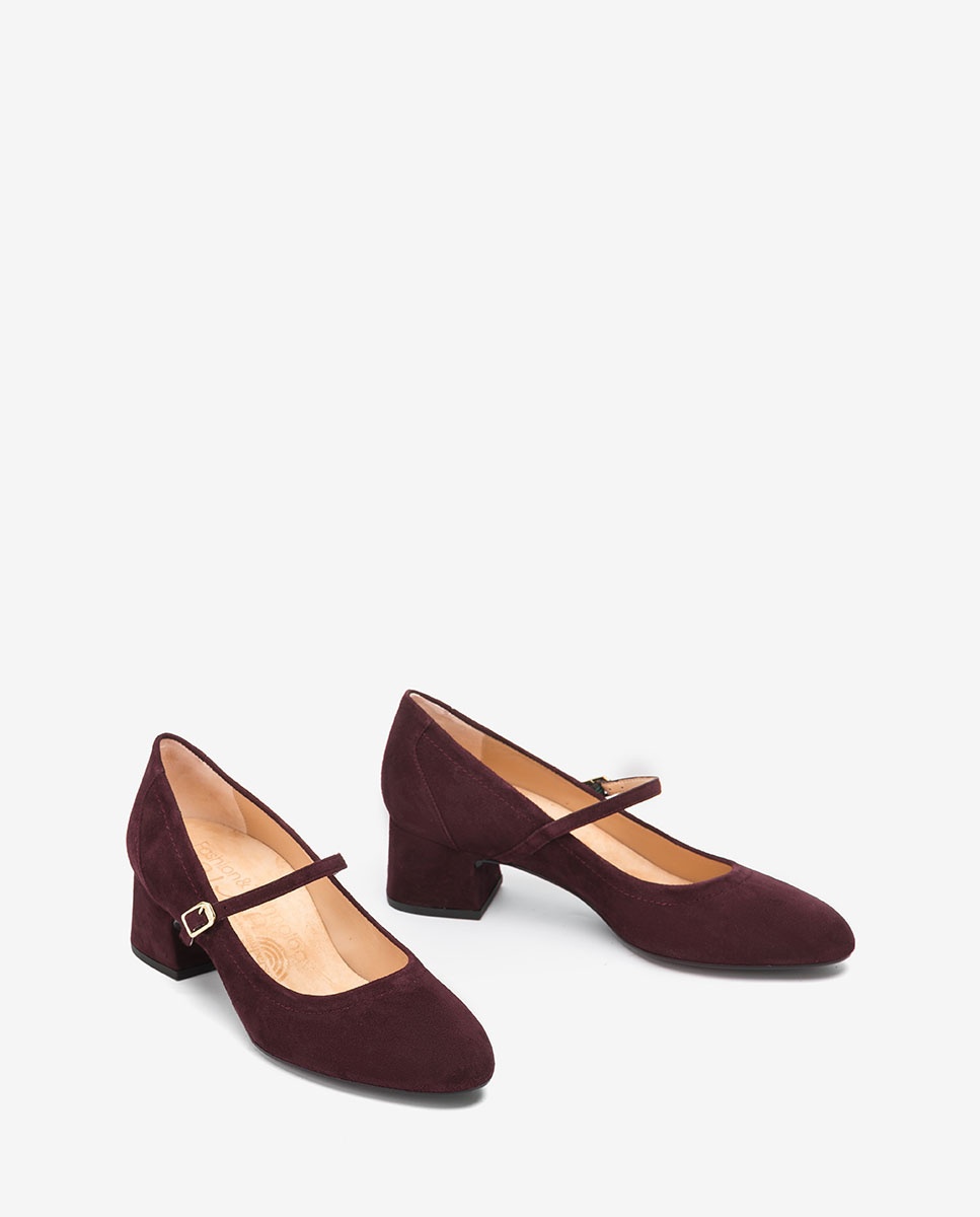Burgundy kid suede Mary Jane shoes 