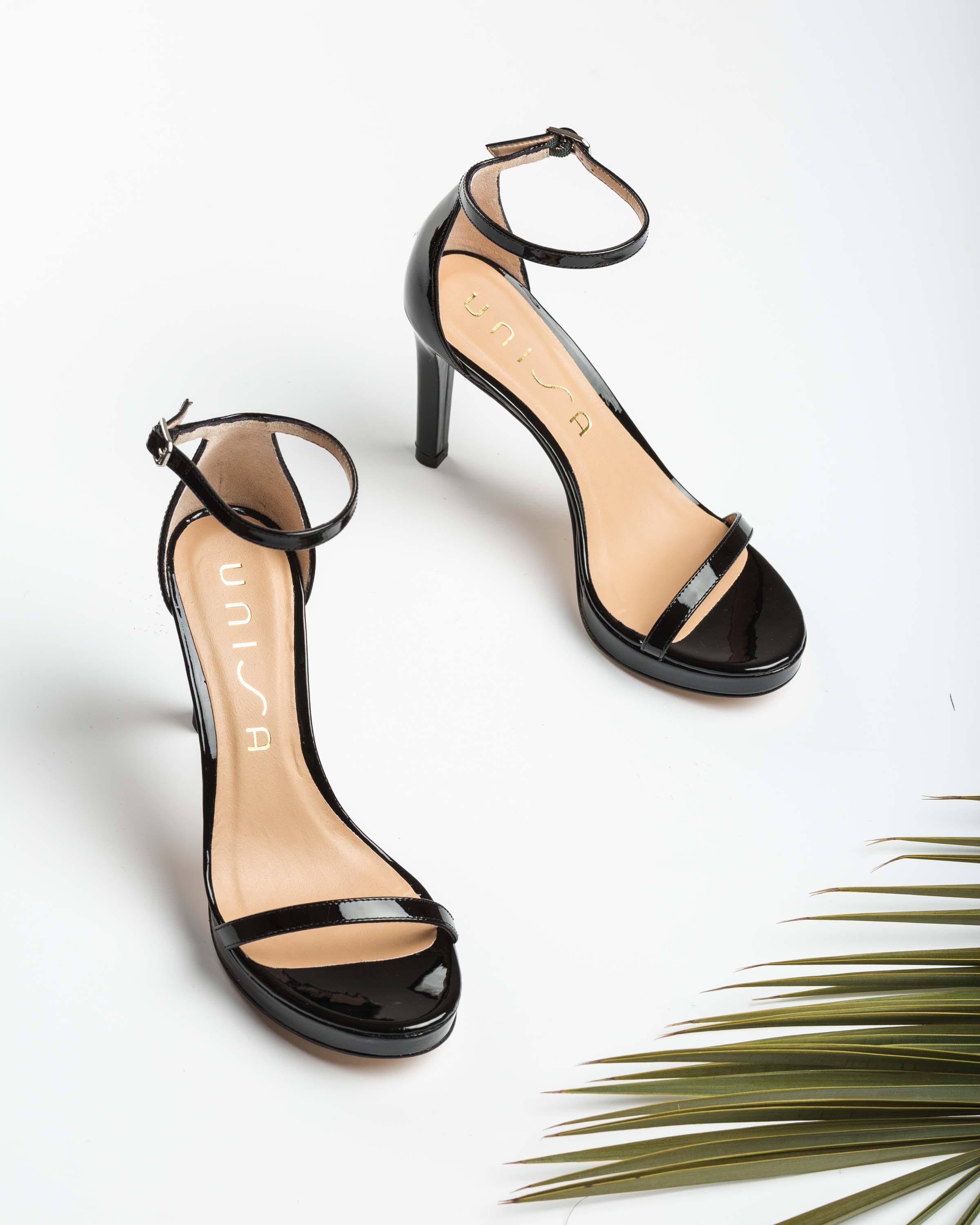 Patent leather sandals ankle strap 